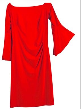 Lauren Ralph Lauren Red Bell-Sleeve Ruched Sheath Dress - Size 6